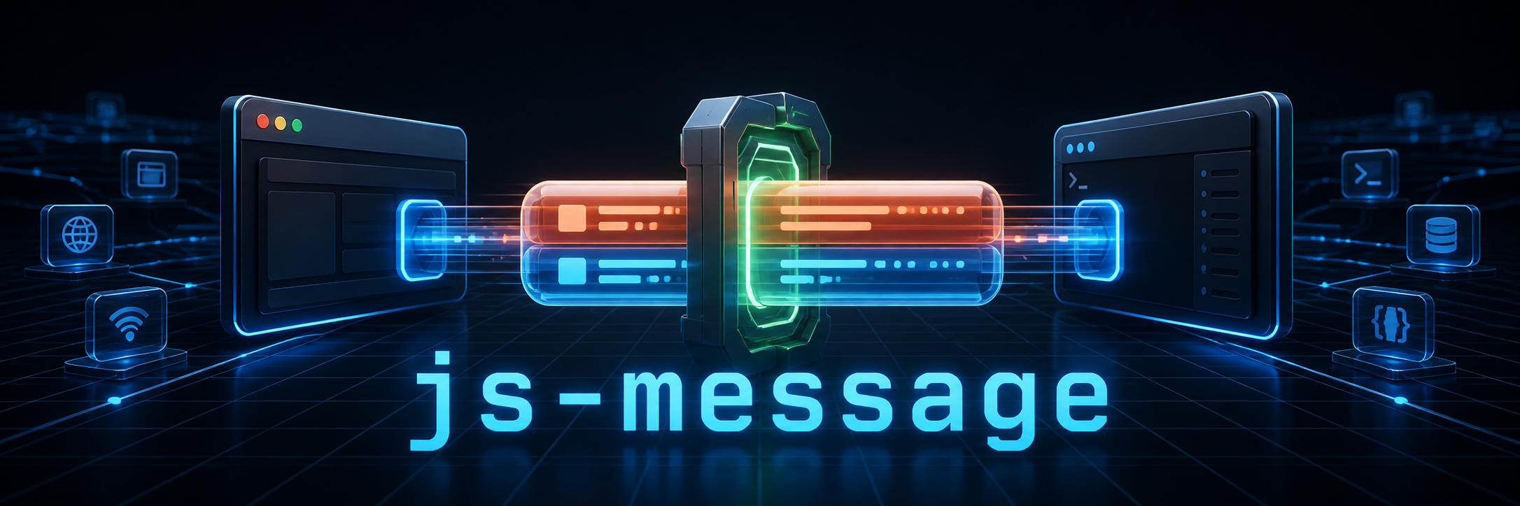 A structured message crossing a glowing normalization gate between browser and server endpoints