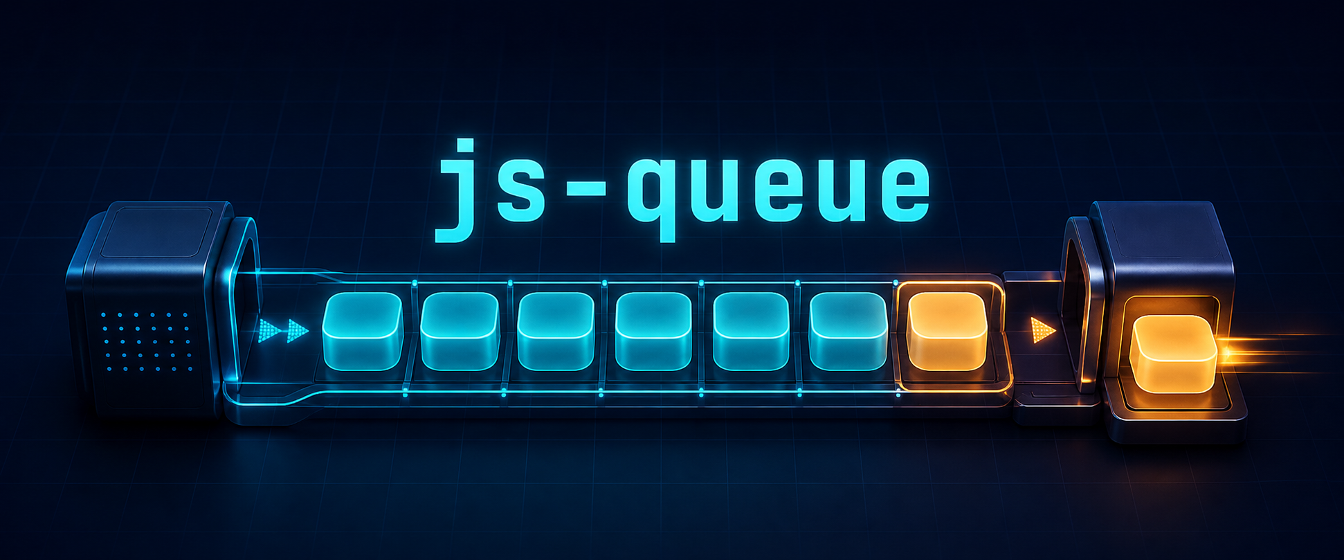 An ordered row of cyan tasks moves toward one active amber task in a FIFO scheduler
